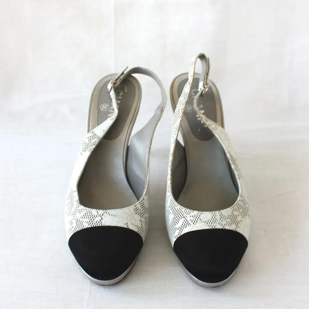Chanel slingback perforated slingback leather pumps, 40