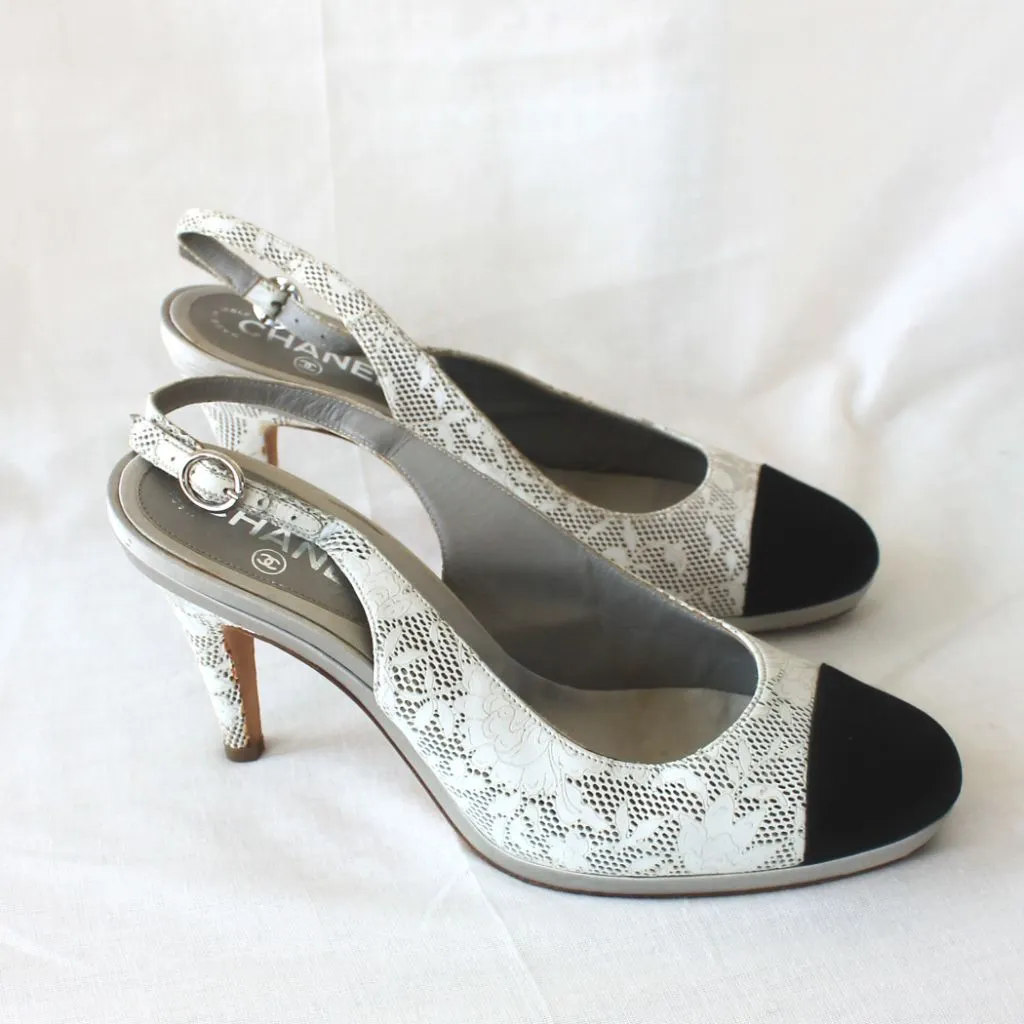 Chanel slingback perforated slingback leather pumps, 40