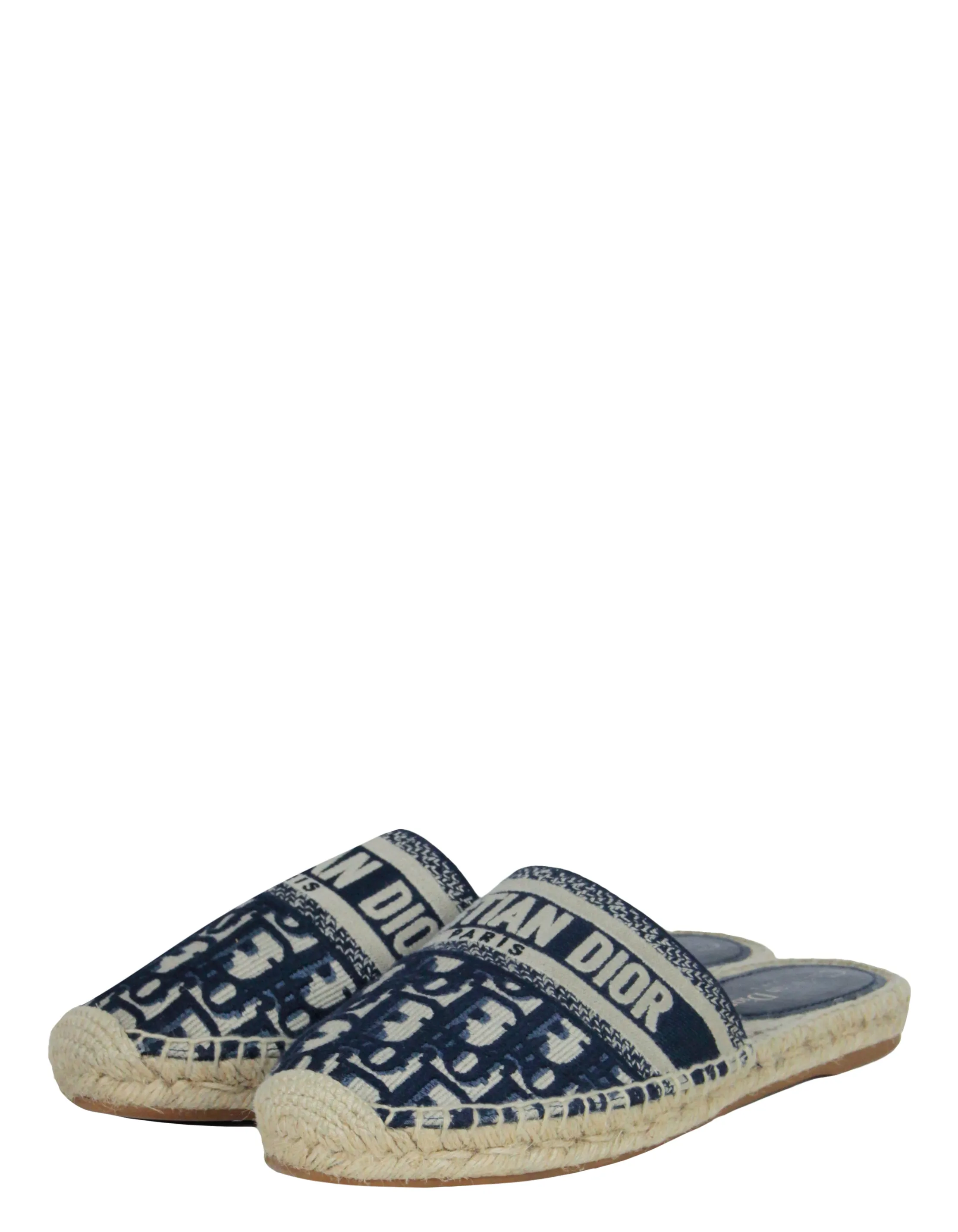 Christian Dior Deep Blue Monogram Oblique Granville Espadrille Mule sz 39.5