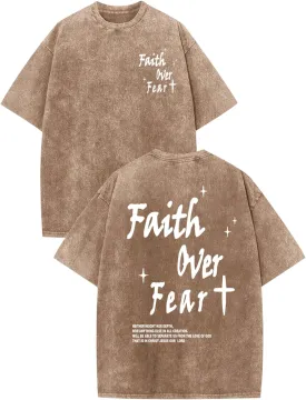 Christian Shirts for Men Faith Over Fear Acid Wash Tshirts Faith Religious Tees God Bible Verse Inspirational Tops