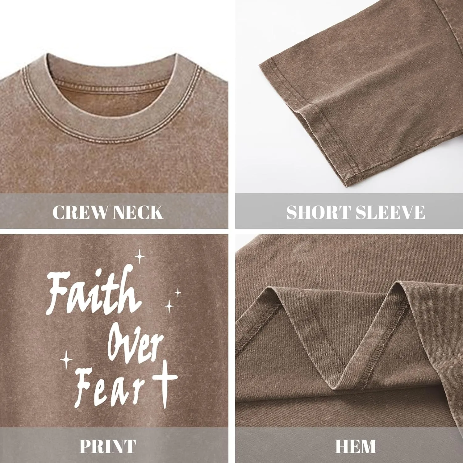 Christian Shirts for Men Faith Over Fear Acid Wash Tshirts Faith Religious Tees God Bible Verse Inspirational Tops