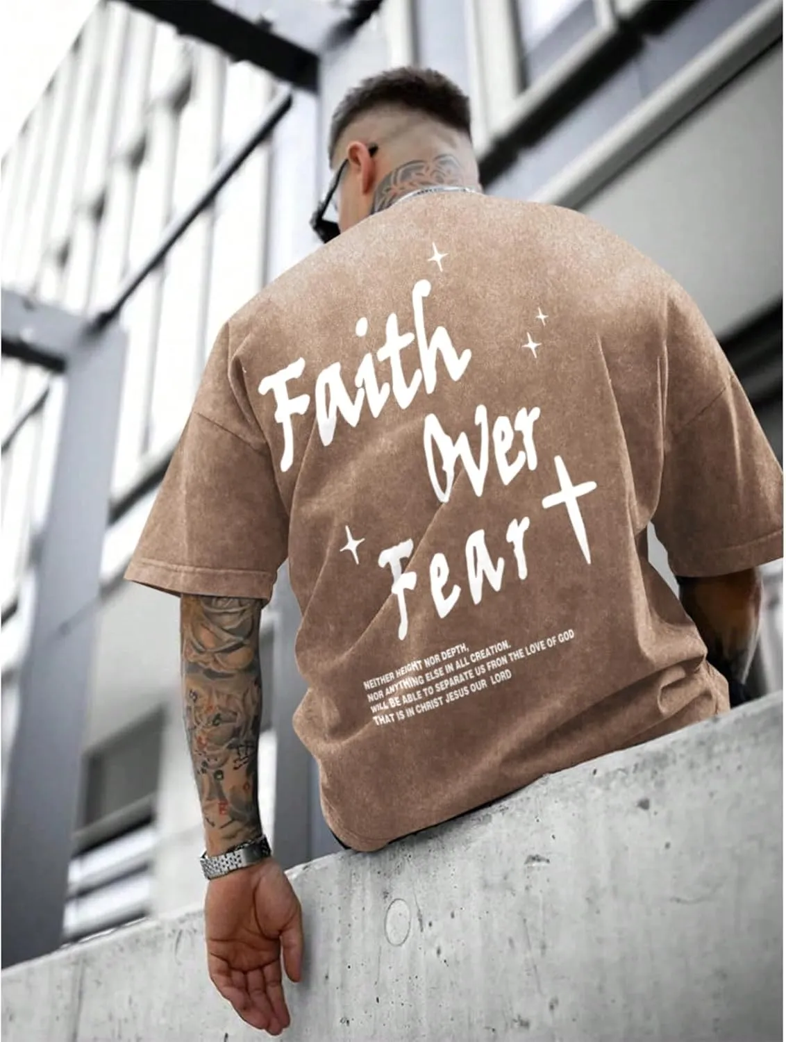 Christian Shirts for Men Faith Over Fear Acid Wash Tshirts Faith Religious Tees God Bible Verse Inspirational Tops