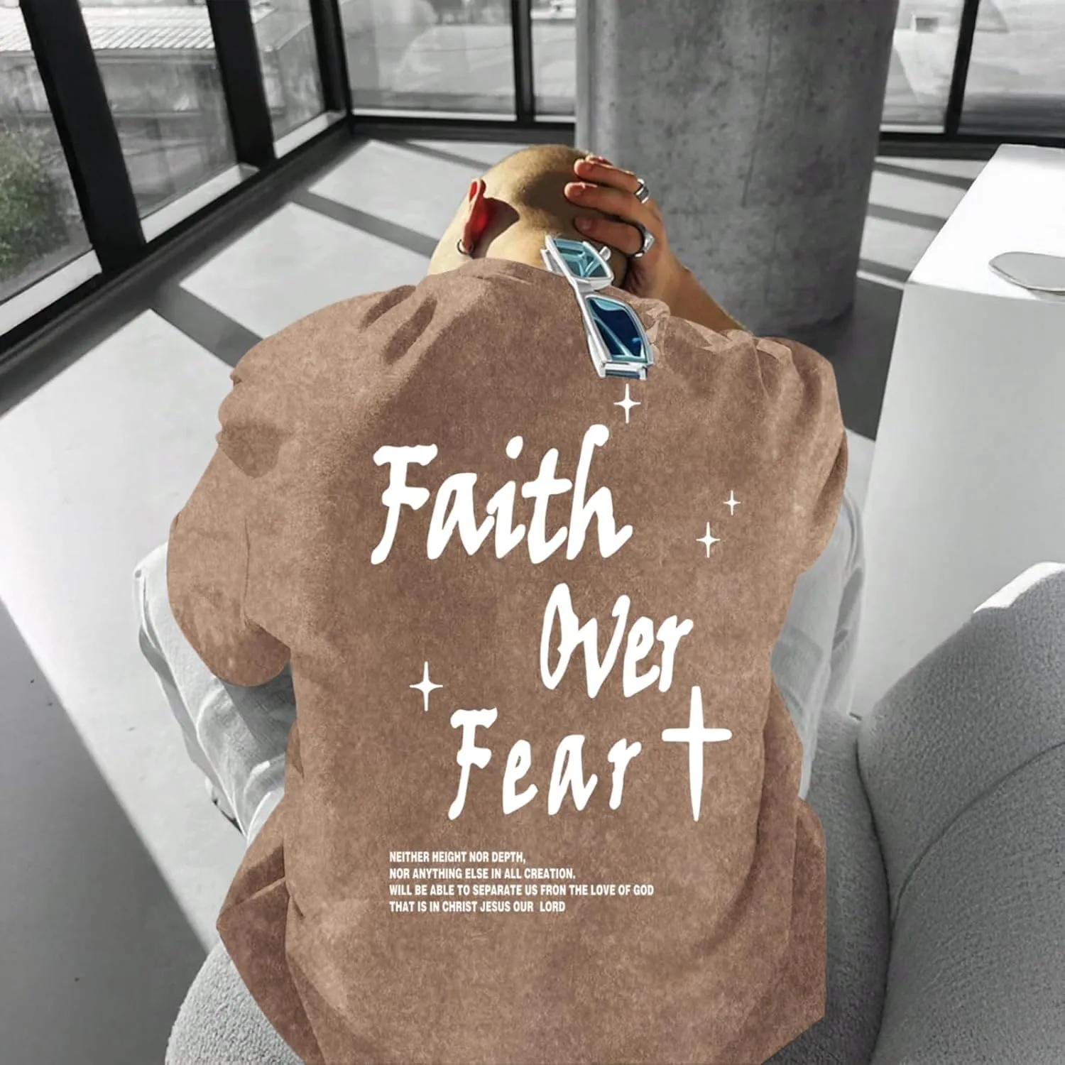 Christian Shirts for Men Faith Over Fear Acid Wash Tshirts Faith Religious Tees God Bible Verse Inspirational Tops