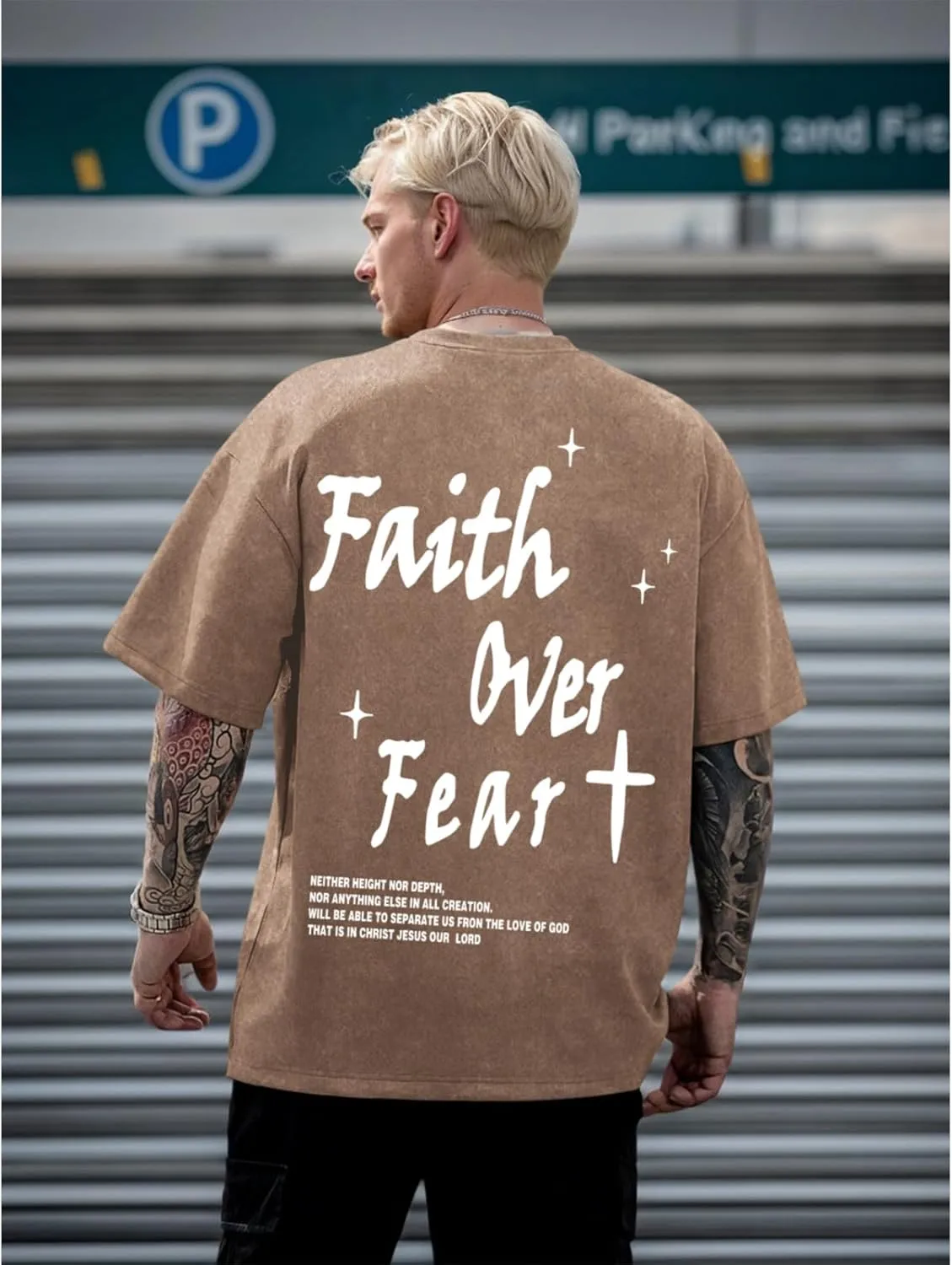 Christian Shirts for Men Faith Over Fear Acid Wash Tshirts Faith Religious Tees God Bible Verse Inspirational Tops