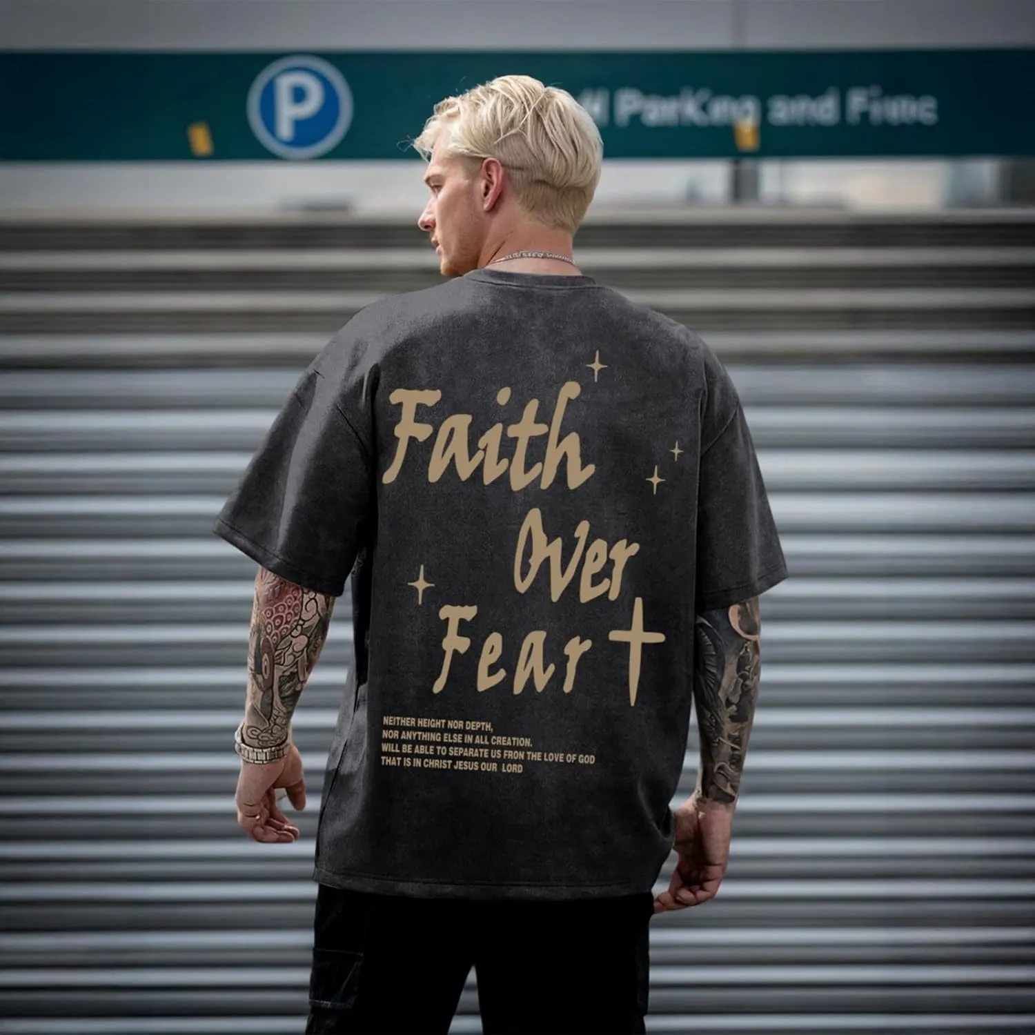 Christian Shirts for Men Faith Over Fear Acid Wash Tshirts Faith Religious Tees God Bible Verse Inspirational Tops