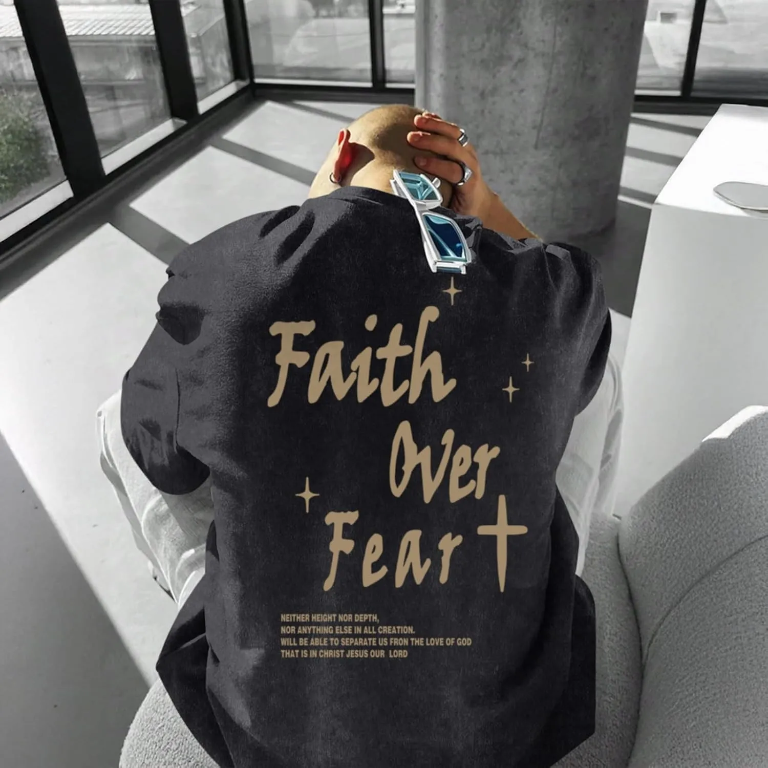 Christian Shirts for Men Faith Over Fear Acid Wash Tshirts Faith Religious Tees God Bible Verse Inspirational Tops