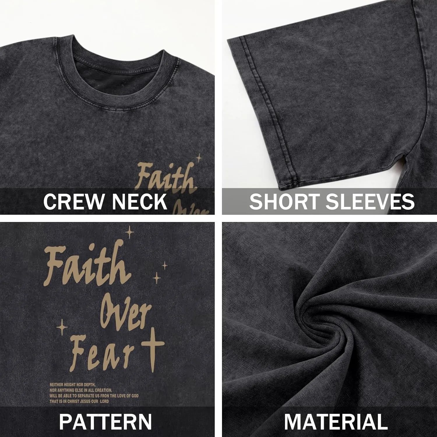 Christian Shirts for Men Faith Over Fear Acid Wash Tshirts Faith Religious Tees God Bible Verse Inspirational Tops