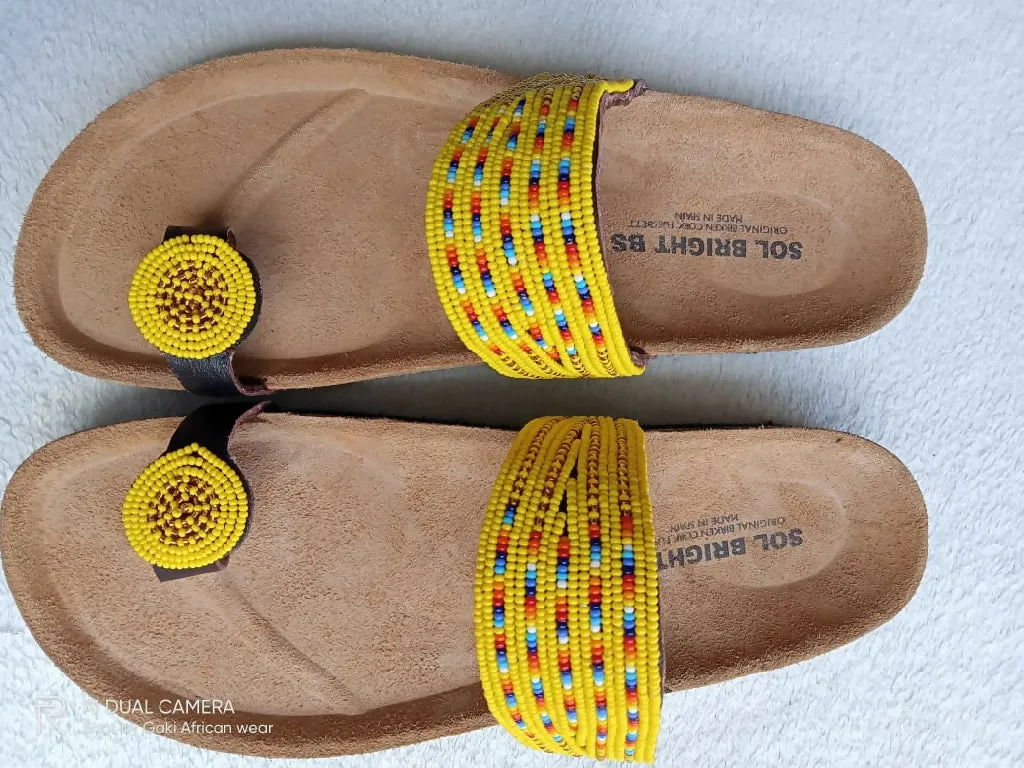 Cork sole sandals-Yellow