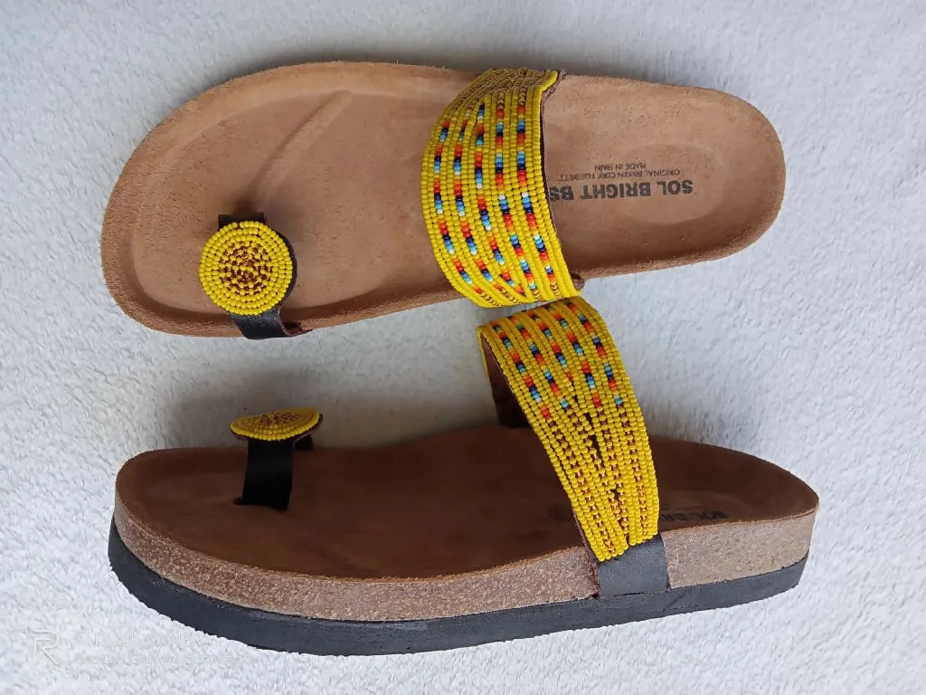Cork sole sandals-Yellow