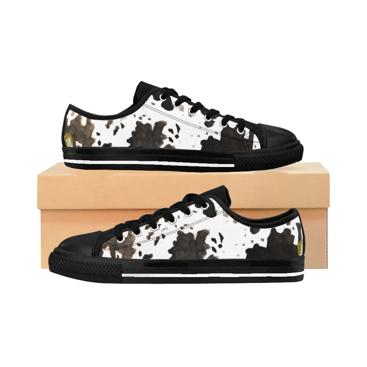 Cow Print Ladies Tennis Shoes, Brown Durable & Lightweight Women's Low Top Sneakers