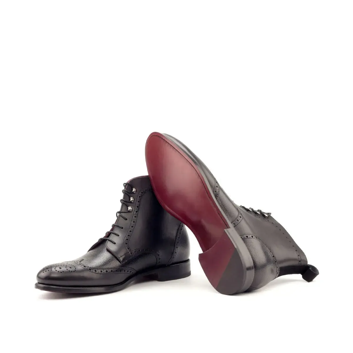 DapperFam Valiant in Black Men's Italian Suede & Pebble Grain Leather Military Brogue