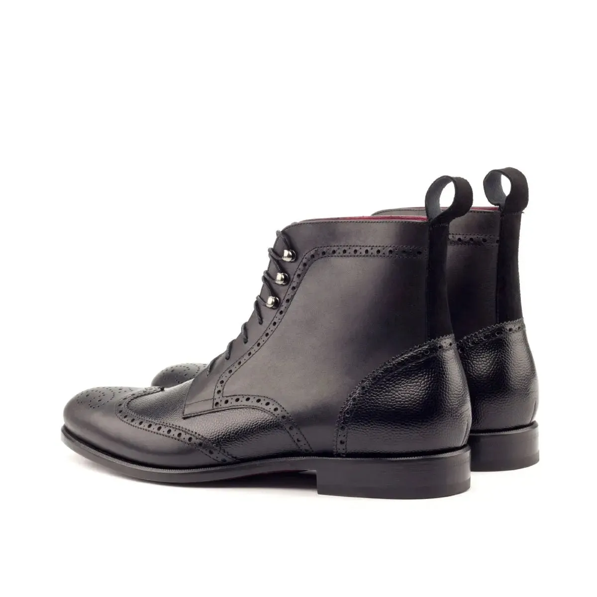 DapperFam Valiant in Black Men's Italian Suede & Pebble Grain Leather Military Brogue