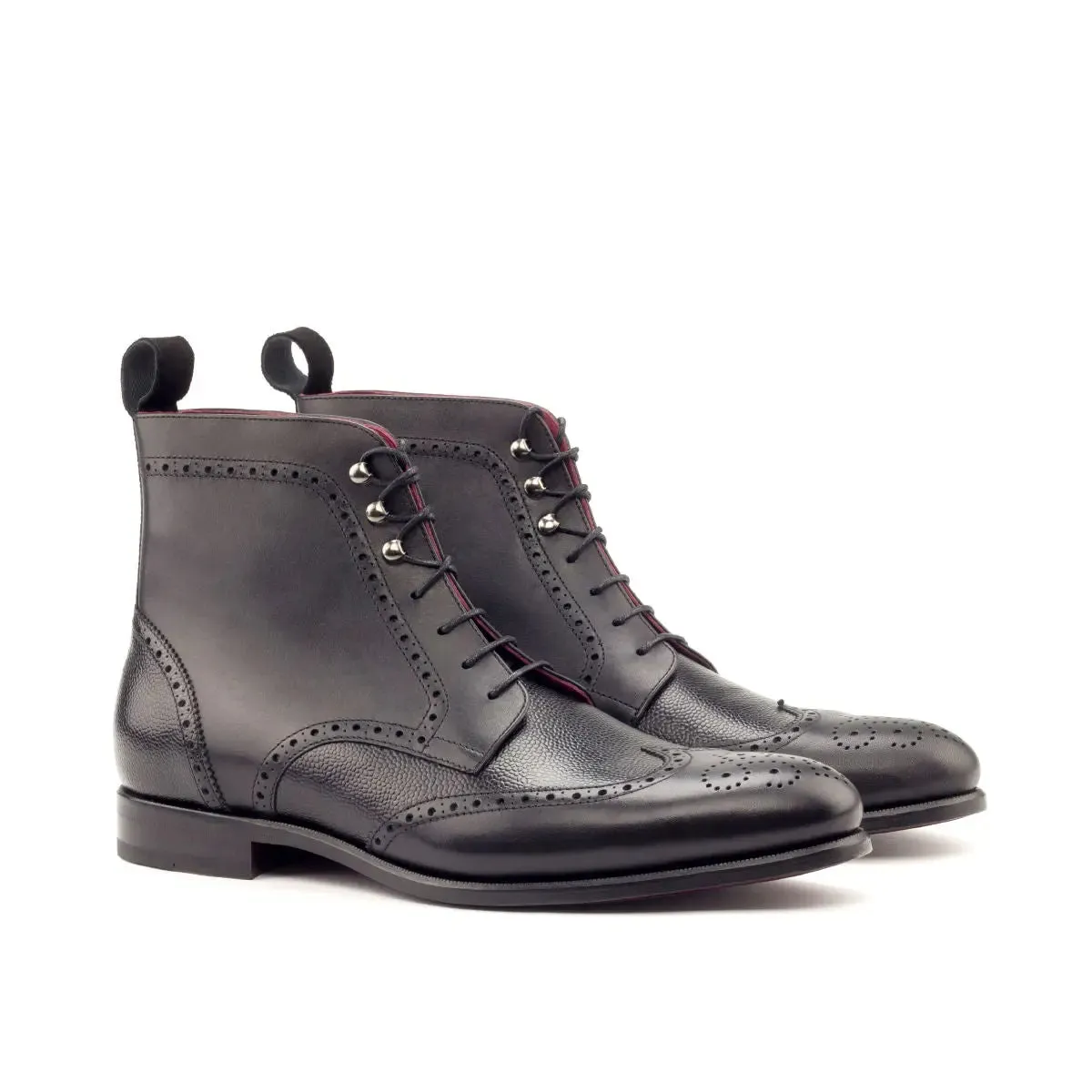 DapperFam Valiant in Black Men's Italian Suede & Pebble Grain Leather Military Brogue