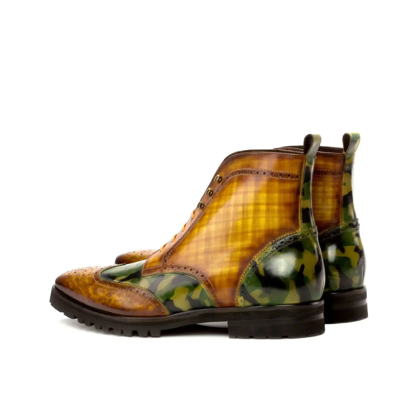 DapperFam Valiant in Cognac / Khaki Camo Men's Hand-Painted Patina Military Brogue