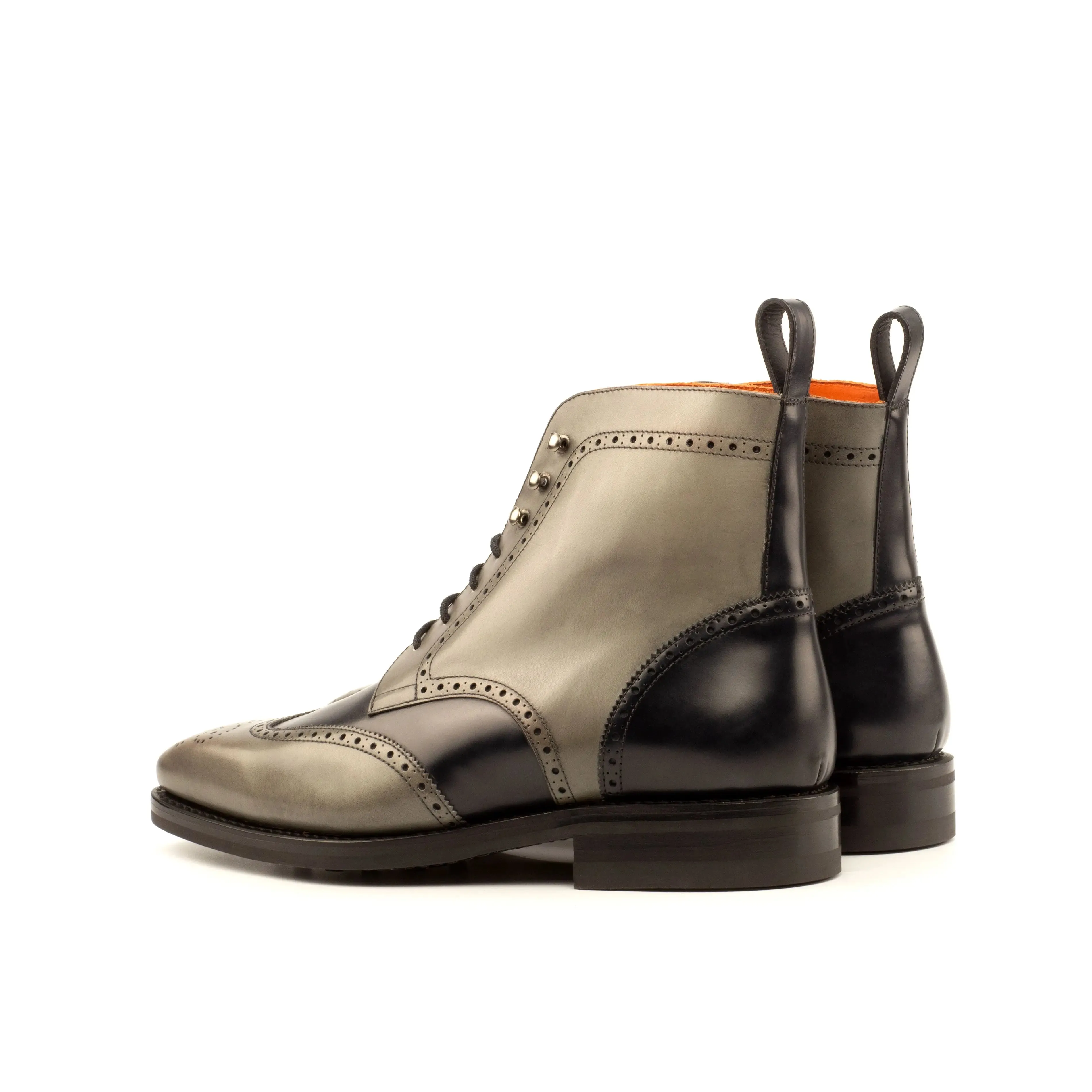 DapperFam Valiant in Grey / Black Men's Italian Leather Military Brogue