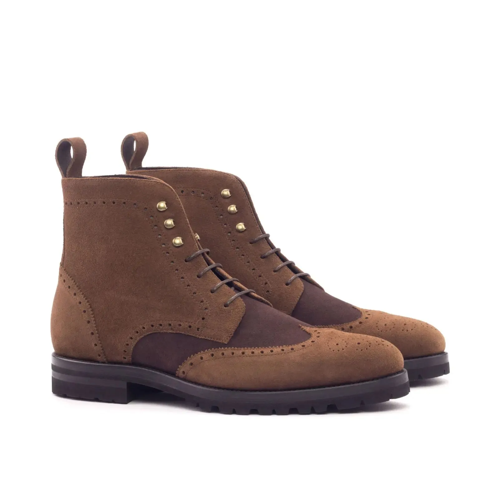 DapperFam Valiant in Med Brown / Brown Men's Lux Suede & Italian Suede Military Brogue