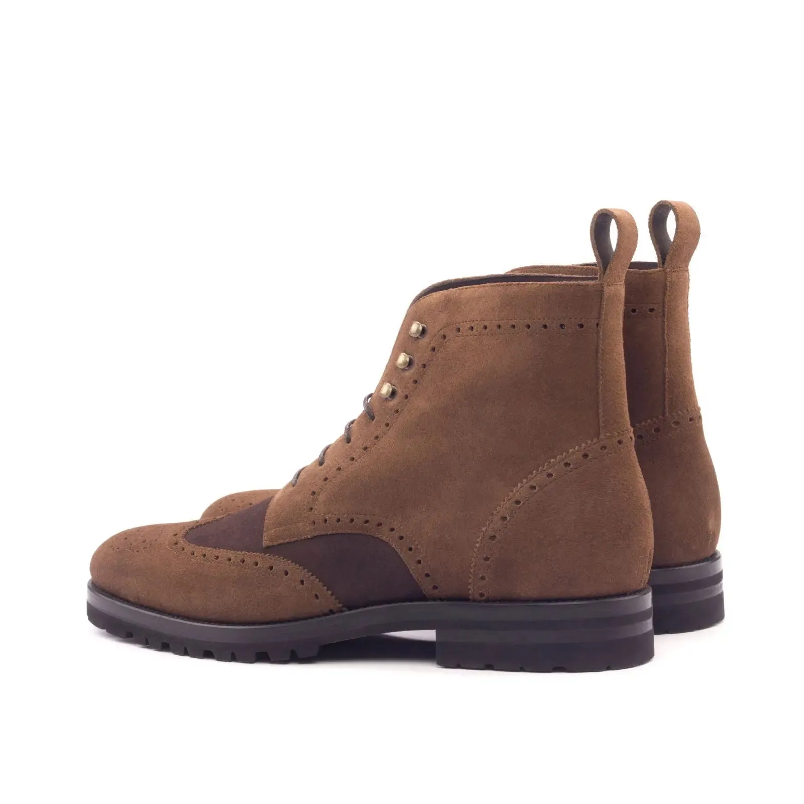 DapperFam Valiant in Med Brown / Brown Men's Lux Suede & Italian Suede Military Brogue