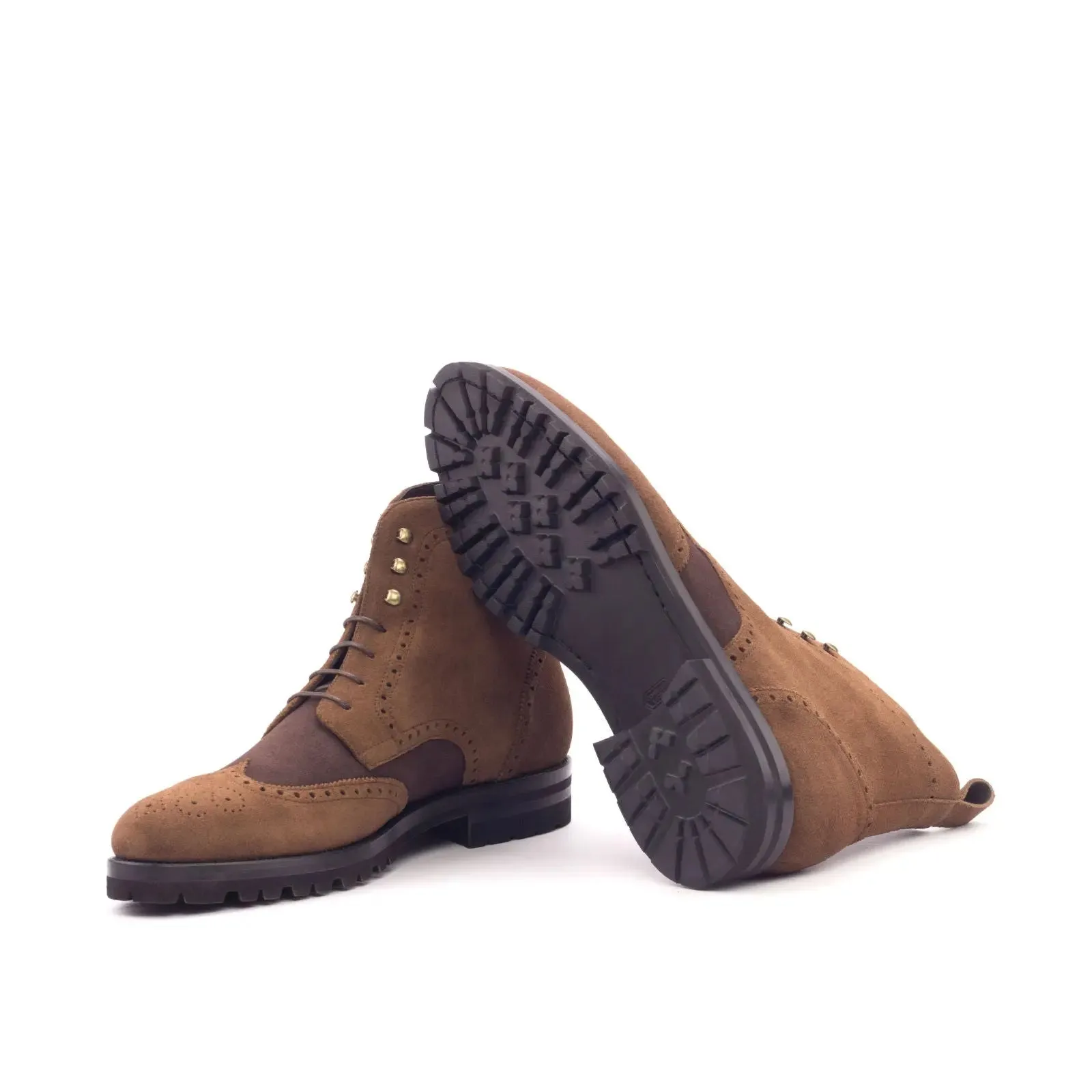 DapperFam Valiant in Med Brown / Brown Men's Lux Suede & Italian Suede Military Brogue