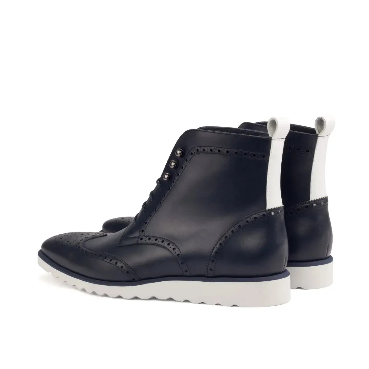 DapperFam Valiant in Navy / White Men's Italian Leather Military Brogue