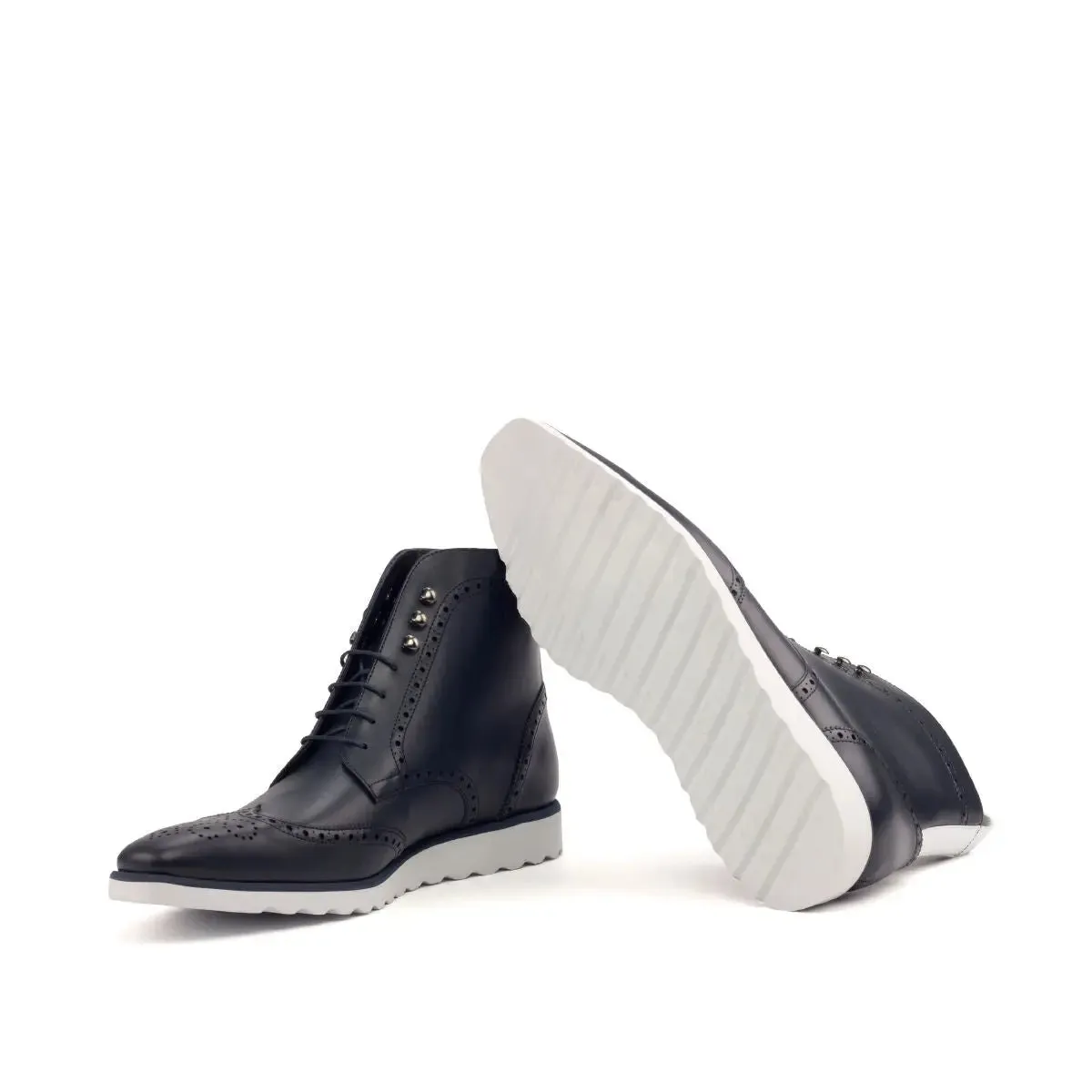 DapperFam Valiant in Navy / White Men's Italian Leather Military Brogue
