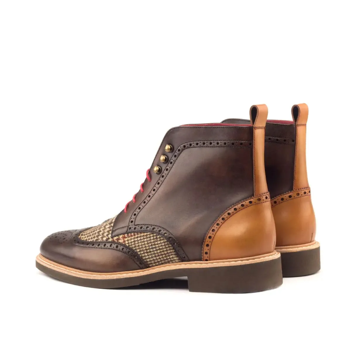 DapperFam Valiant in Tweed / Cognac / Dark Brown Men's Sartorial & Italian Leather Military Brogue