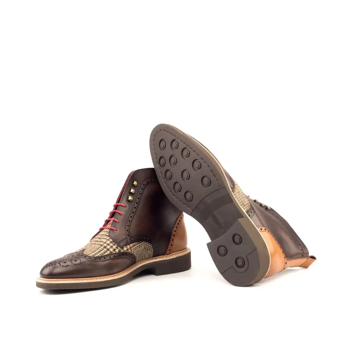 DapperFam Valiant in Tweed / Cognac / Dark Brown Men's Sartorial & Italian Leather Military Brogue
