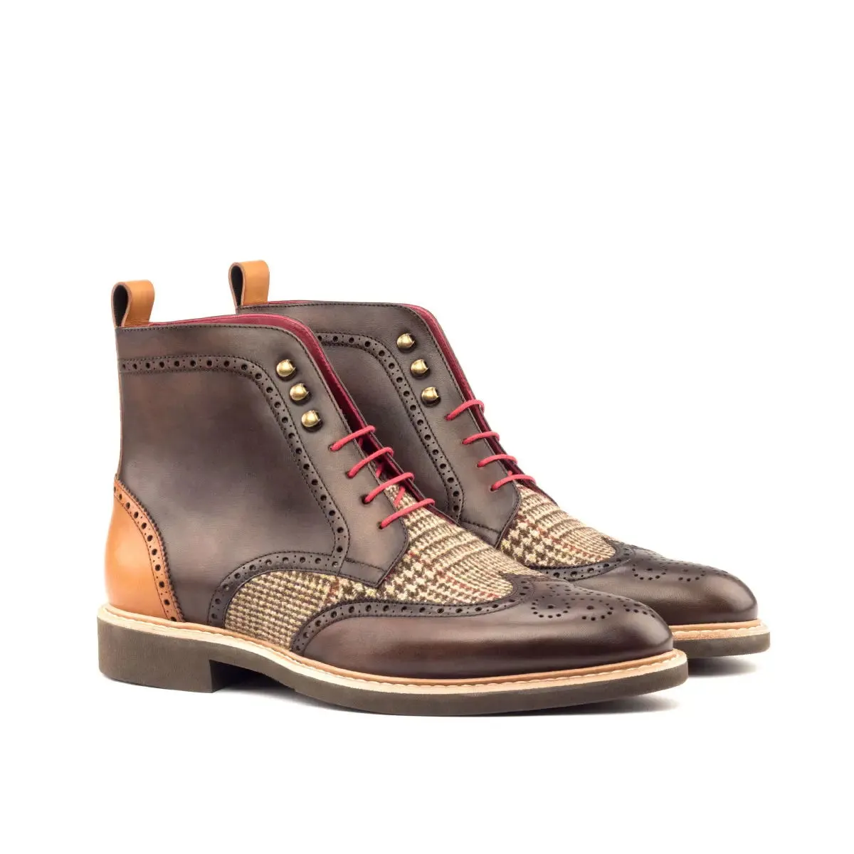 DapperFam Valiant in Tweed / Cognac / Dark Brown Men's Sartorial & Italian Leather Military Brogue