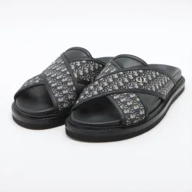 Dior Oblique Canvas  Leather Sandal 41  Beige × Black 20HLS Aqua Jacquard