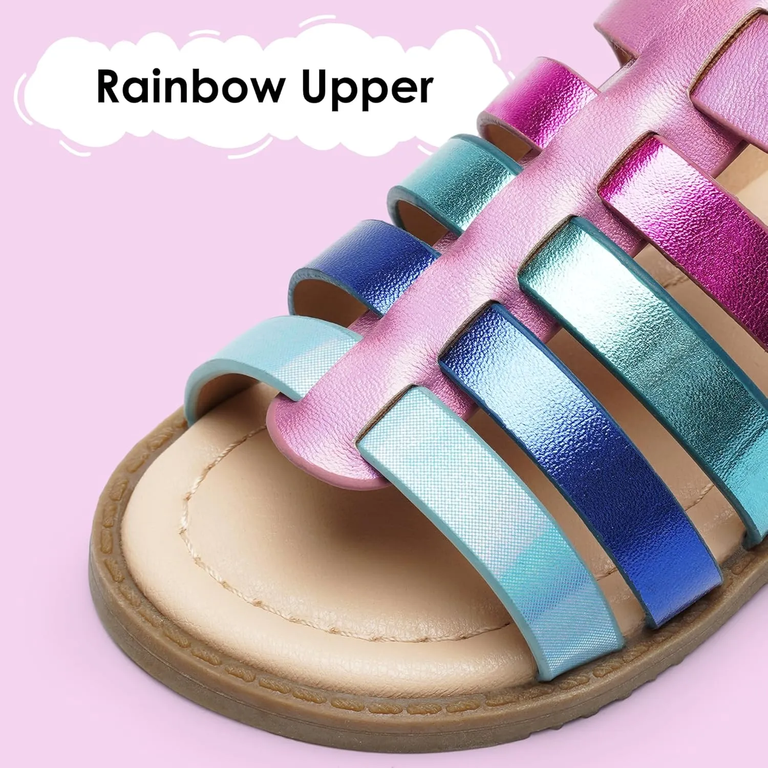 Dodow Girls Sandals Open Toe Hook and Loop Flat Dress Sandals Summer Shoes for Toddler Little Kid