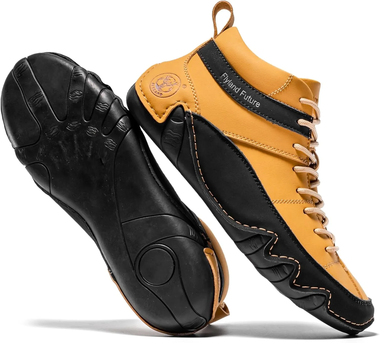 FLYLAND Men's Casual Leather Sneakers Fashion Chukka Boots Lightweight Dress Boots Lace Up Walking Driving Shoes