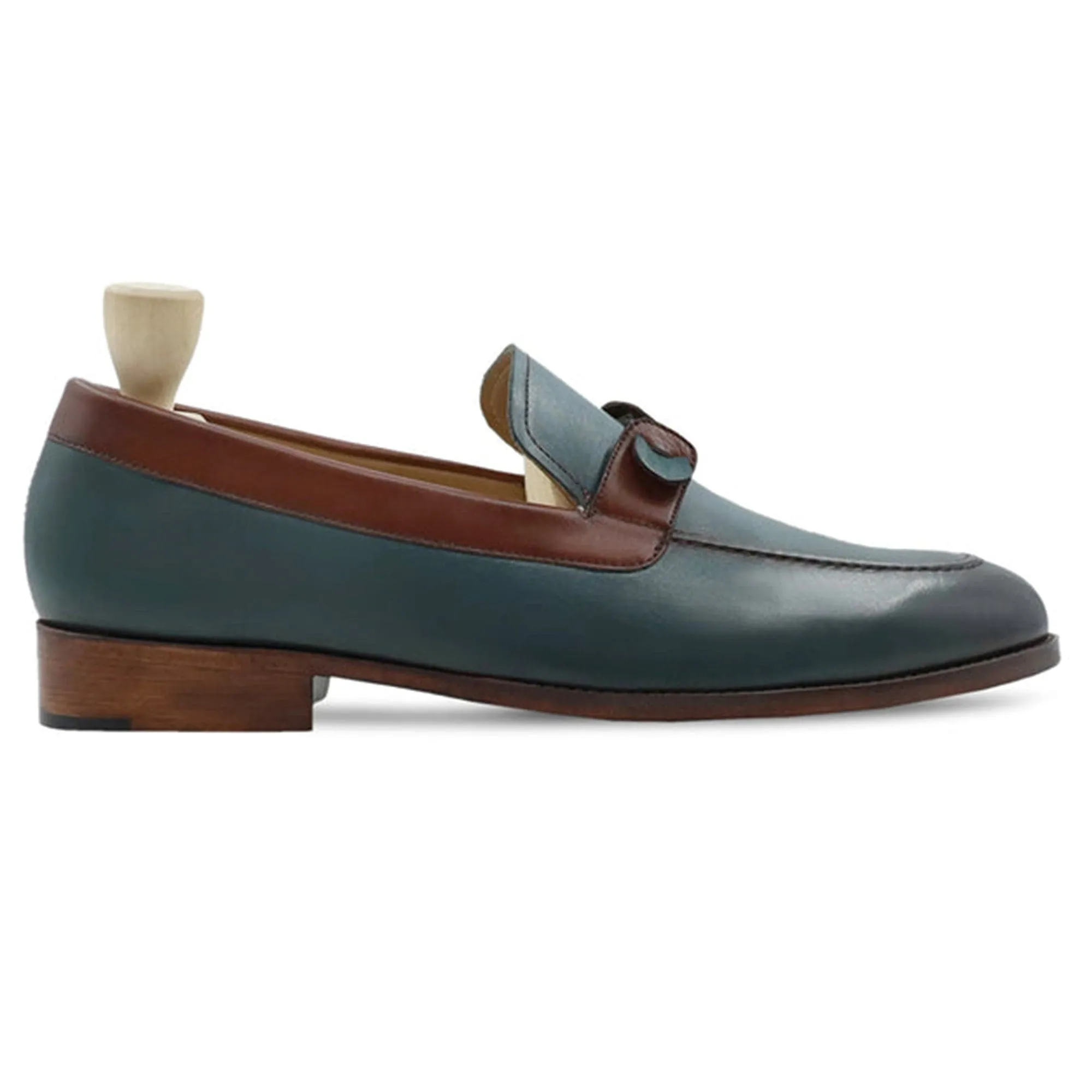 Handmade Custom Sea Green Calf Leather Mens Loafers