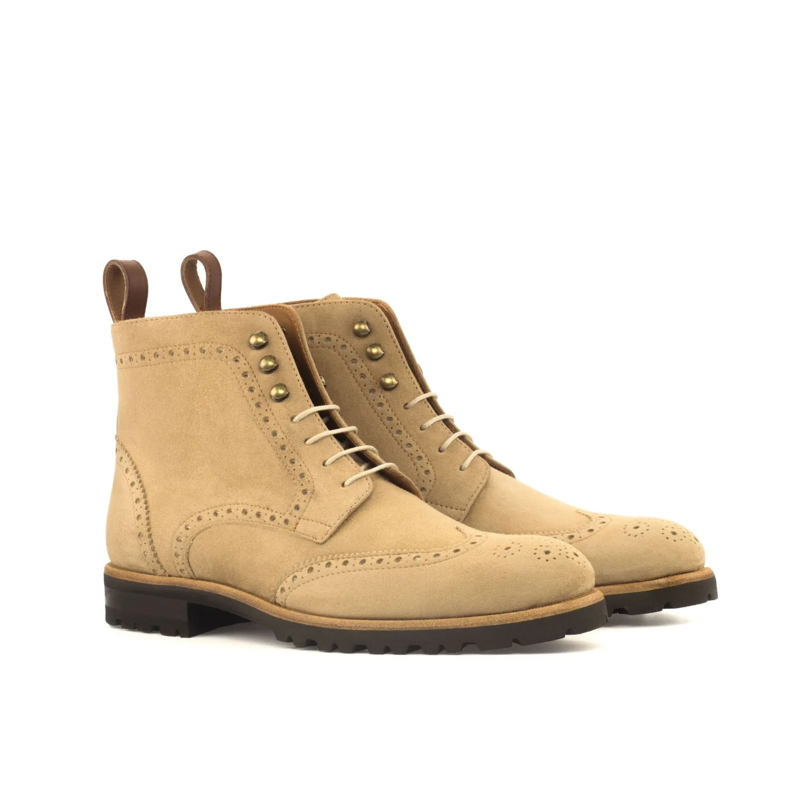 Ladies' Military Brogue-Kid Suede, Painted Calf, Brown-Wholesale