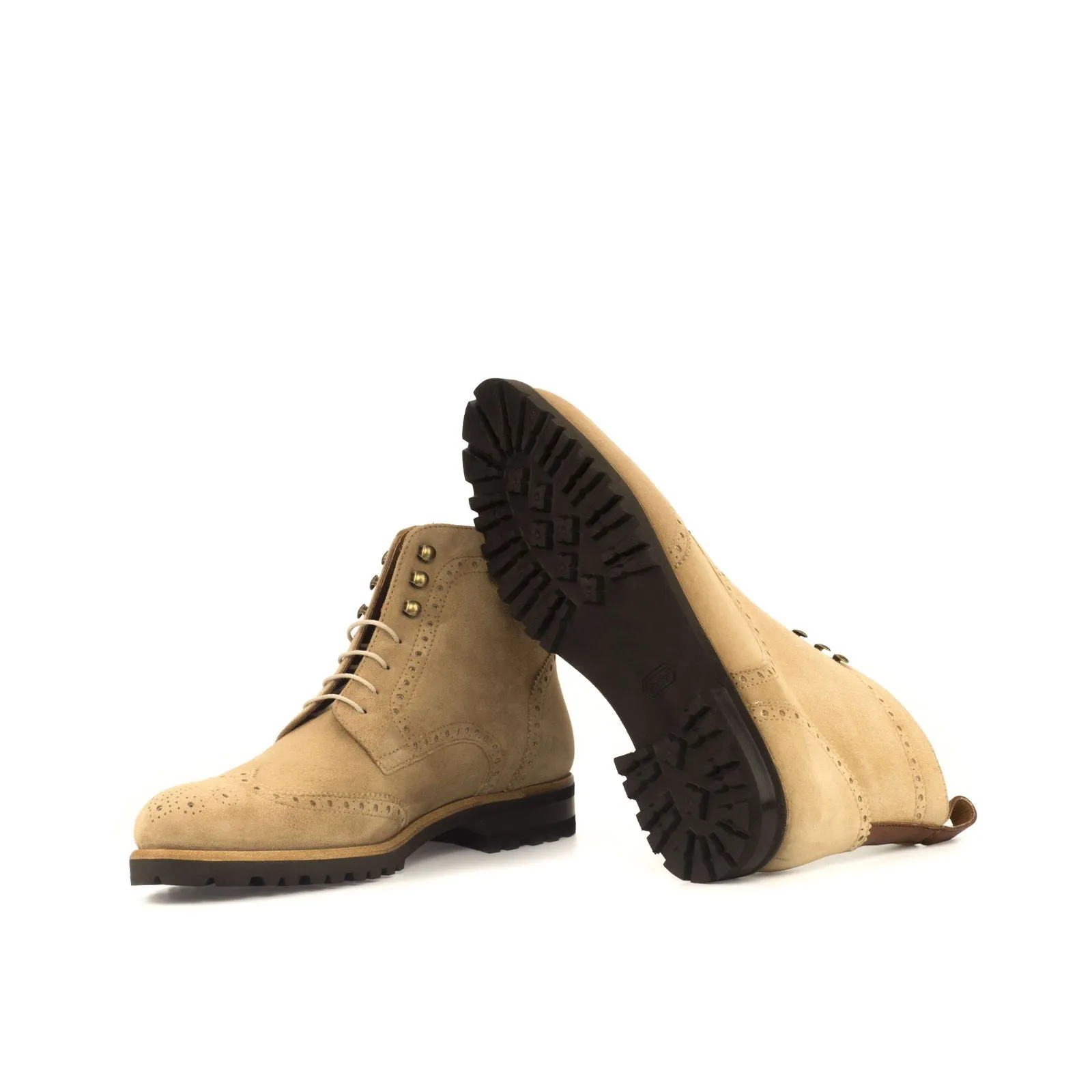 Ladies' Military Brogue-Kid Suede, Painted Calf, Brown-Wholesale