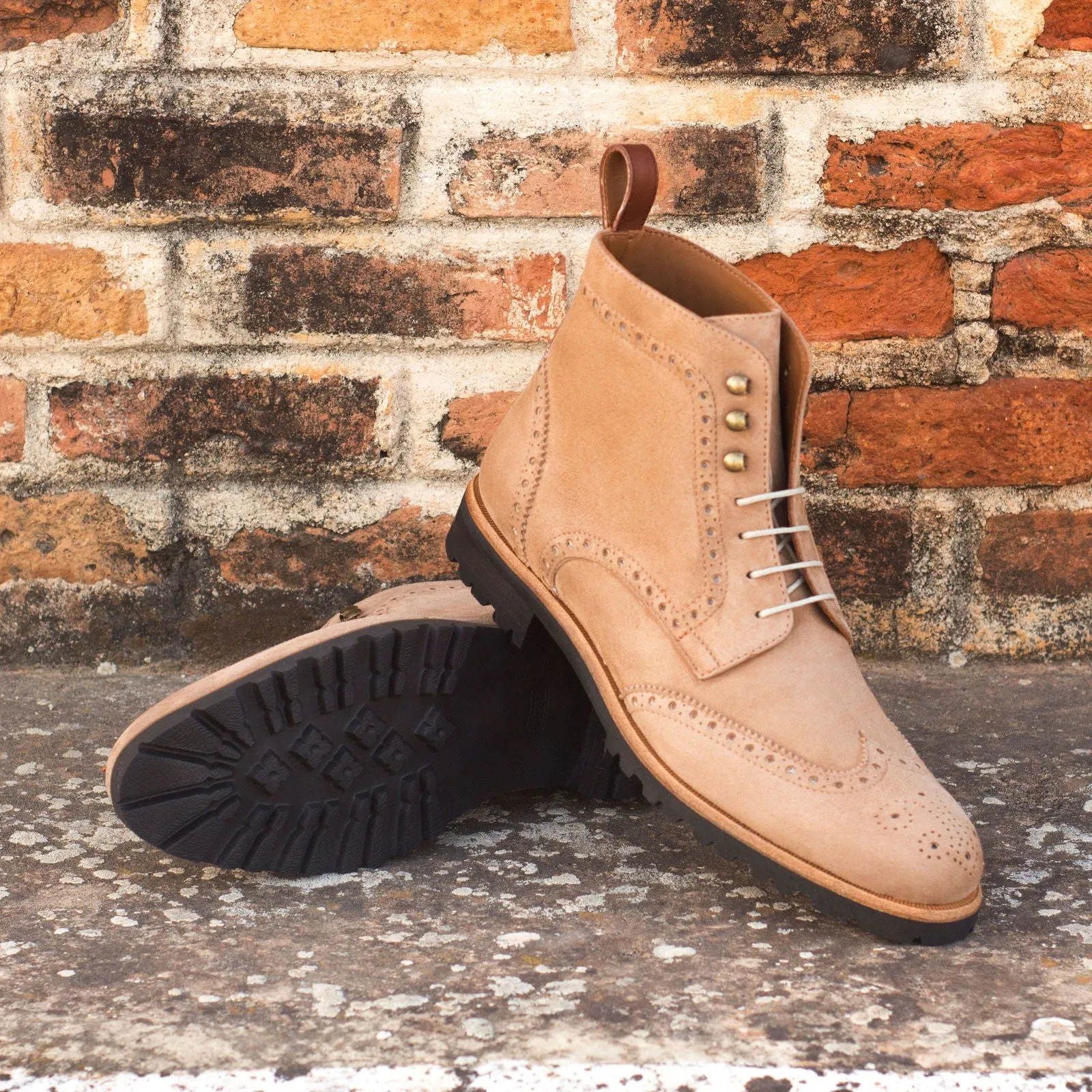 Ladies' Military Brogue-Kid Suede, Painted Calf, Brown-Wholesale