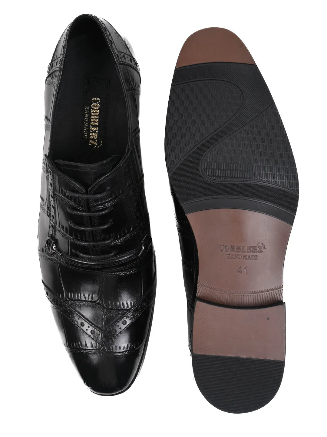 Men Black Animal Print Oxford Shoes