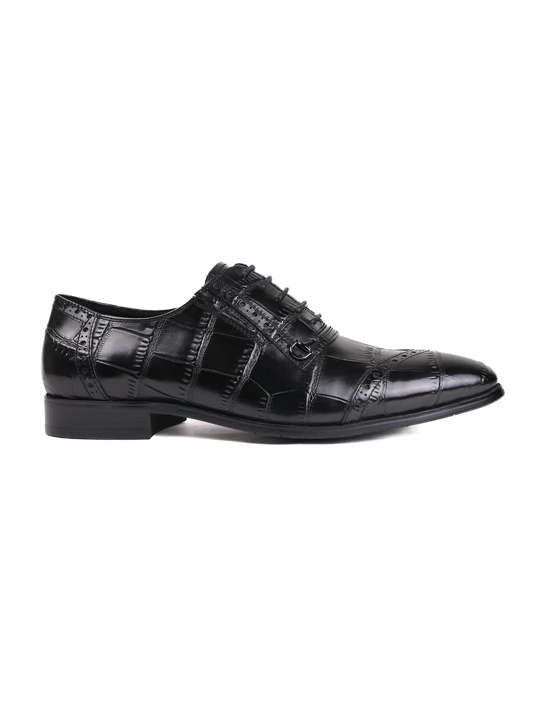 Men Black Animal Print Oxford Shoes