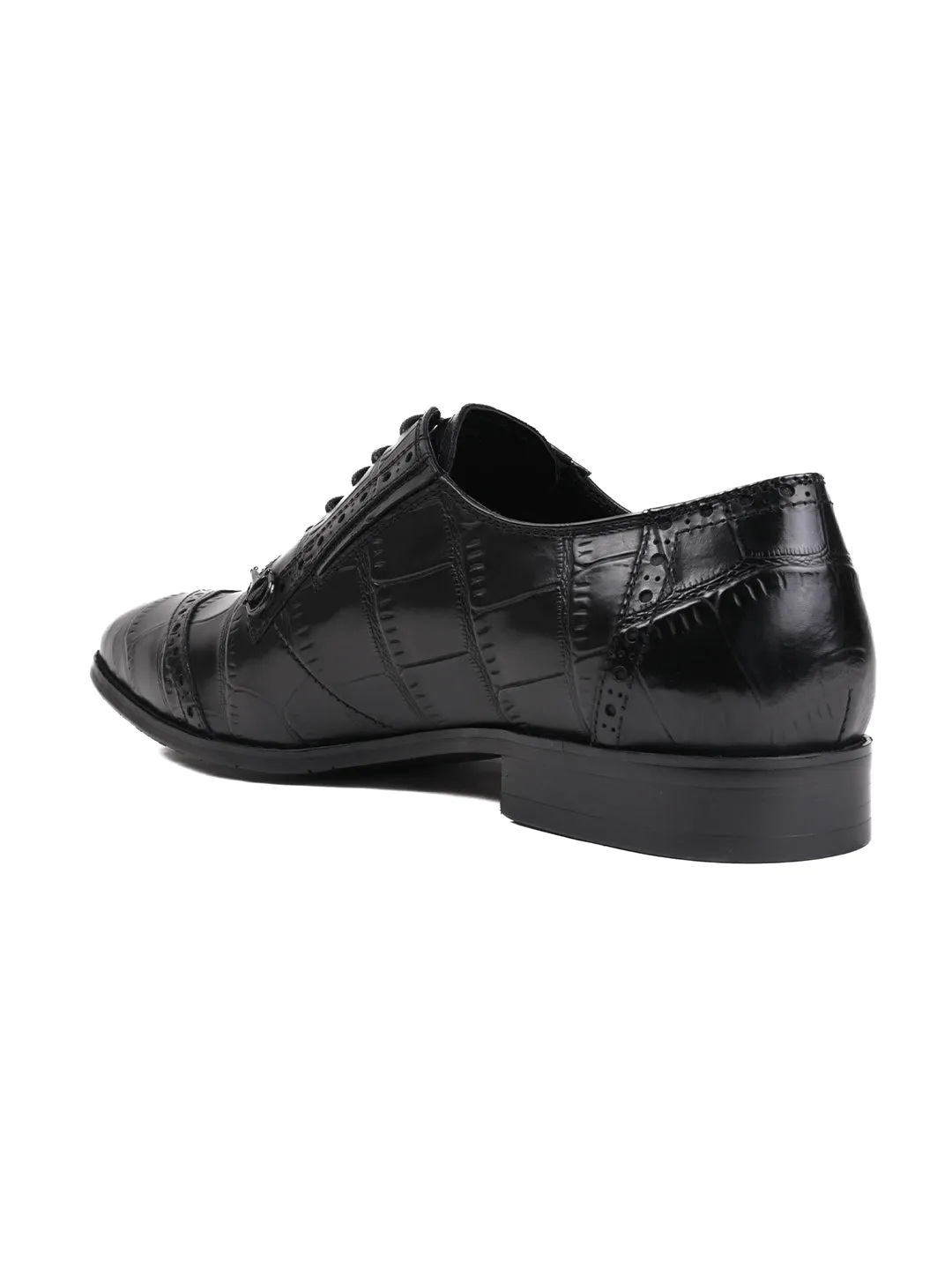 Men Black Animal Print Oxford Shoes