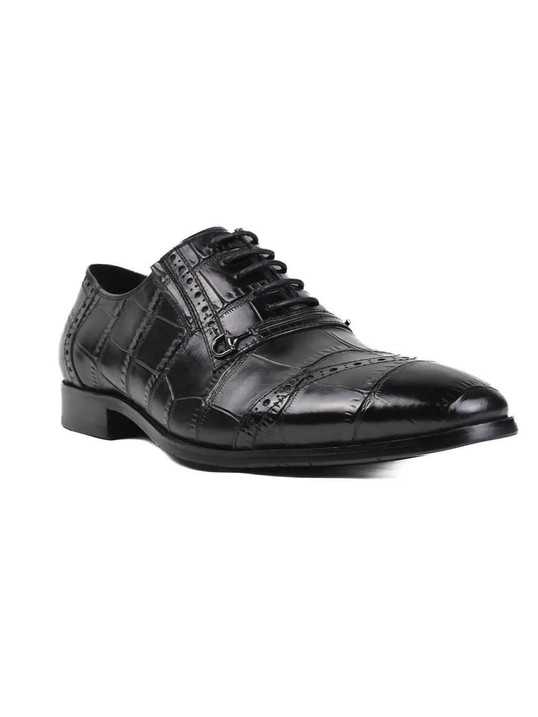 Men Black Animal Print Oxford Shoes