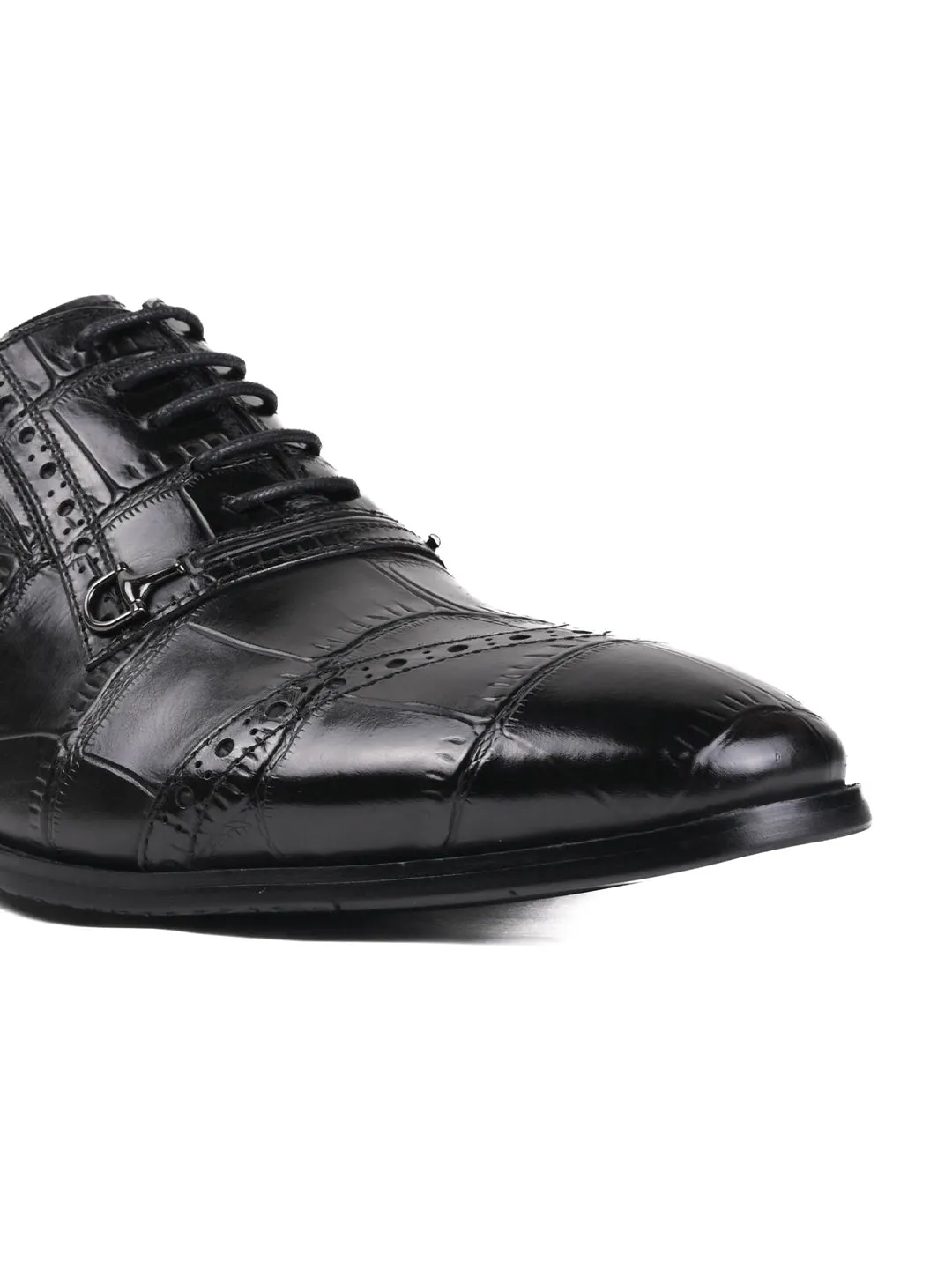 Men Black Animal Print Oxford Shoes