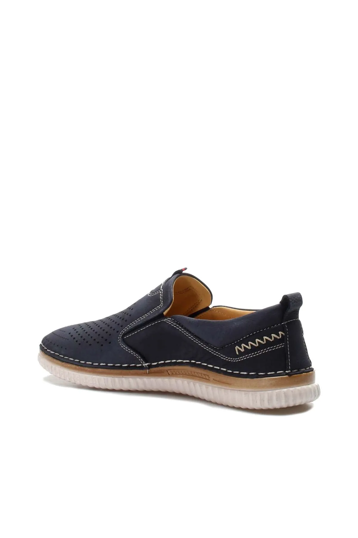 Men's Navy Blue Perforated Slip-On Loafers with Contrast Stitching and Cushioned Sole - Wessi