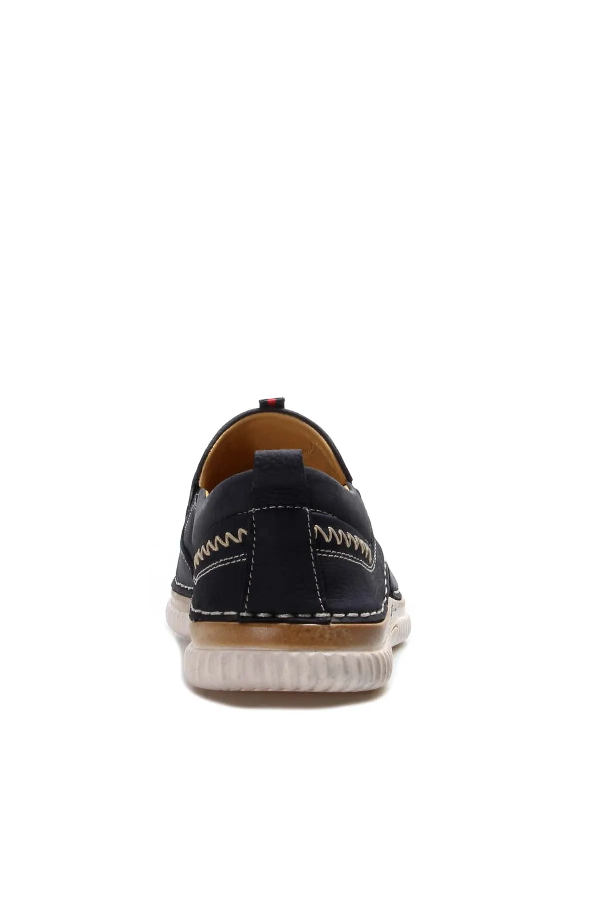 Men's Navy Blue Perforated Slip-On Loafers with Contrast Stitching and Cushioned Sole - Wessi