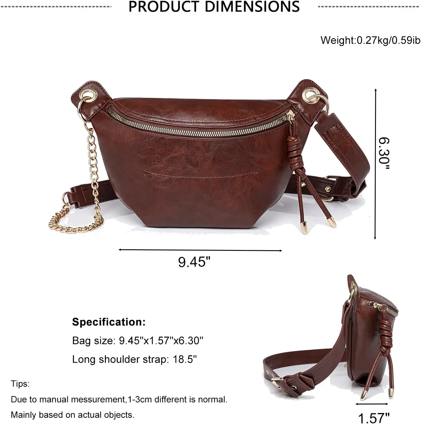 PU Leather Fanny Pack Crossbody Sling Bag for Women - Trendy Belt Bag with Adjustable Strap, Lightweight for Travel Daily Use (Dark brown)