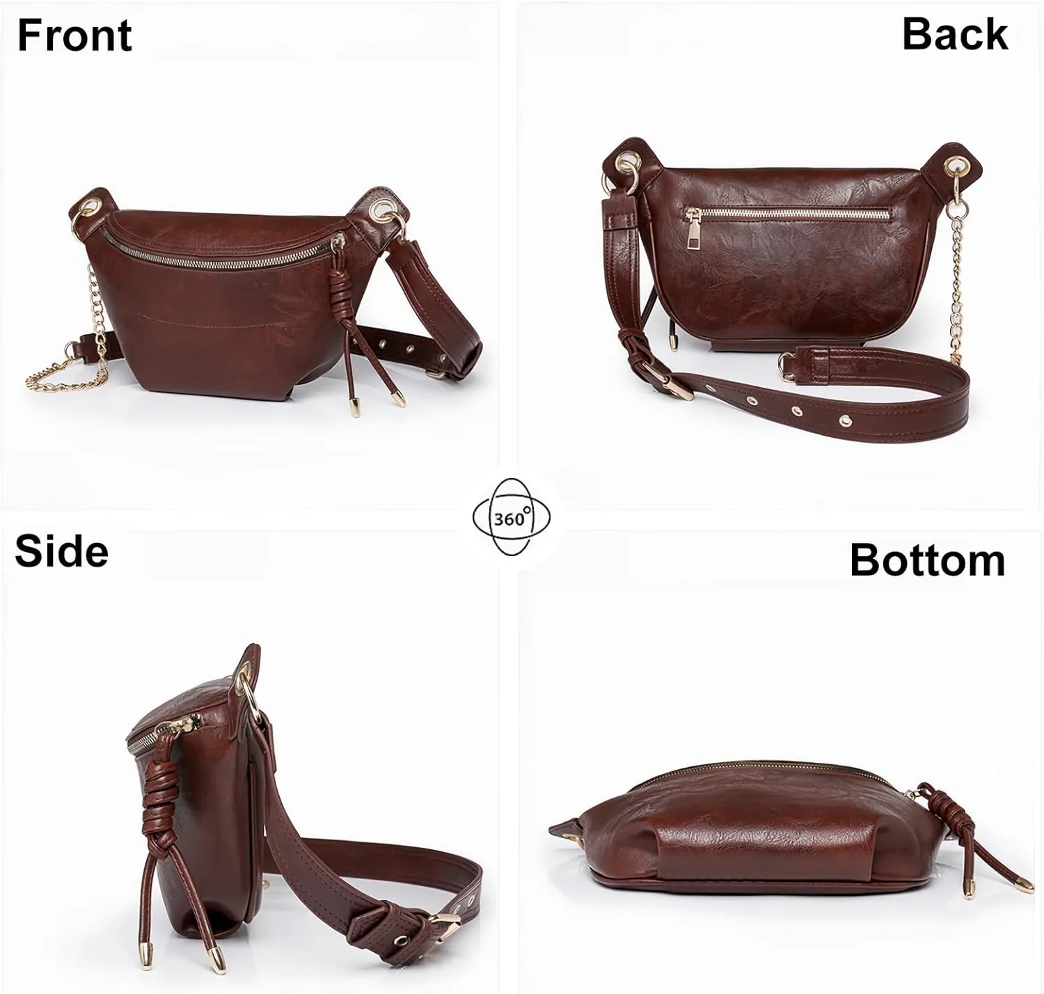 PU Leather Fanny Pack Crossbody Sling Bag for Women - Trendy Belt Bag with Adjustable Strap, Lightweight for Travel Daily Use (Dark brown)
