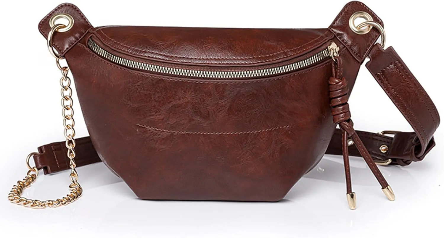 PU Leather Fanny Pack Crossbody Sling Bag for Women - Trendy Belt Bag with Adjustable Strap, Lightweight for Travel Daily Use (Dark brown)