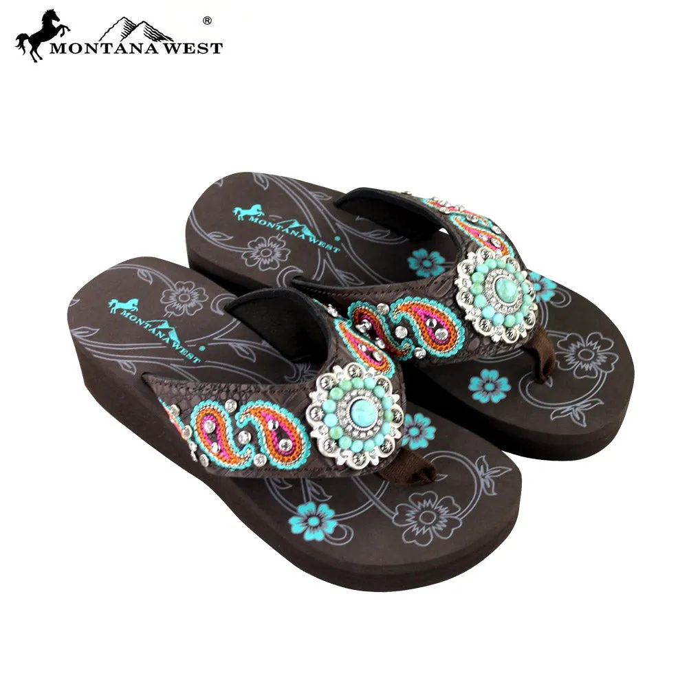 SE21-S096 Montana West Embroidered Flip-Flops By Size