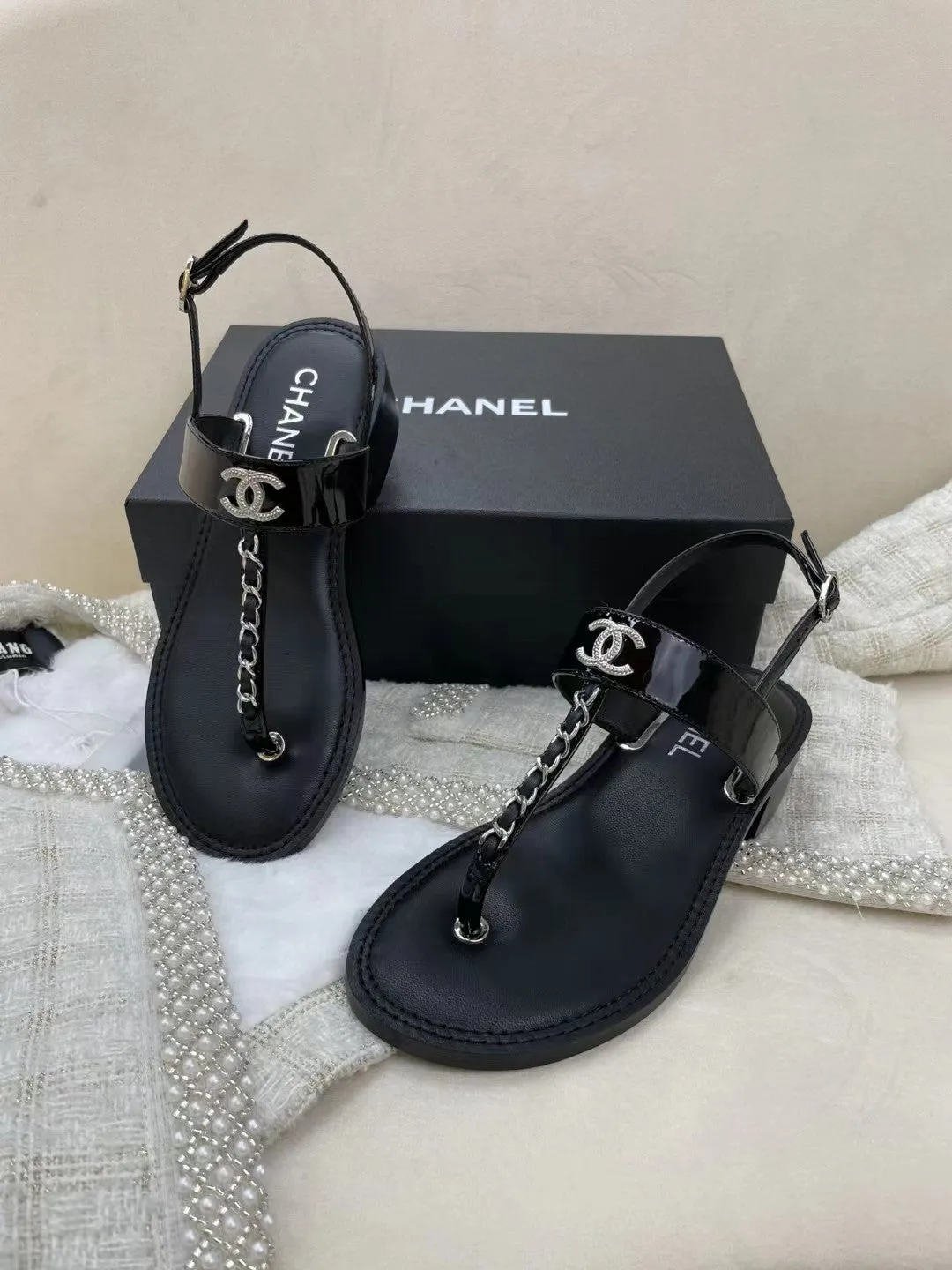 SE871 2022 CC Patent Calfskin Sandals / Size5-11