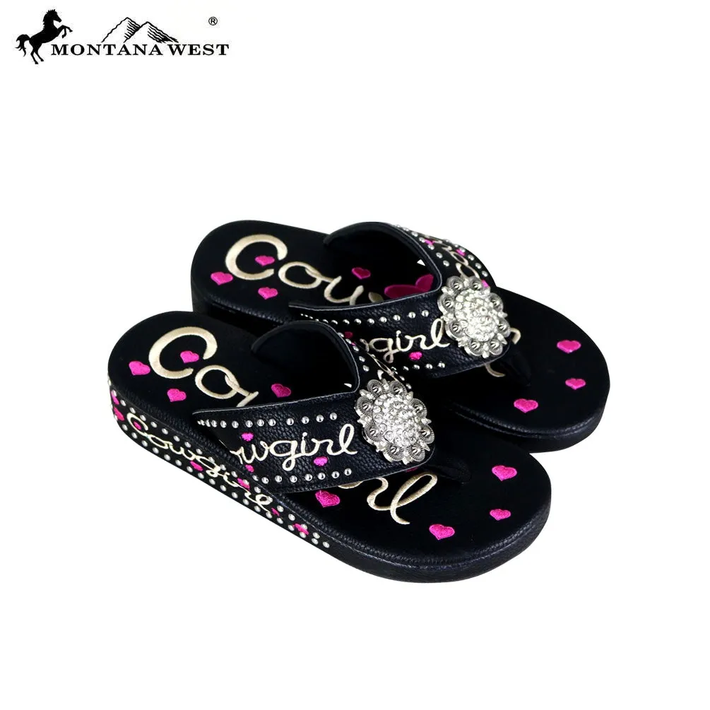 SF09-S001 Montana West Fun Novelty Embroidered Collection Flip Flops By Size