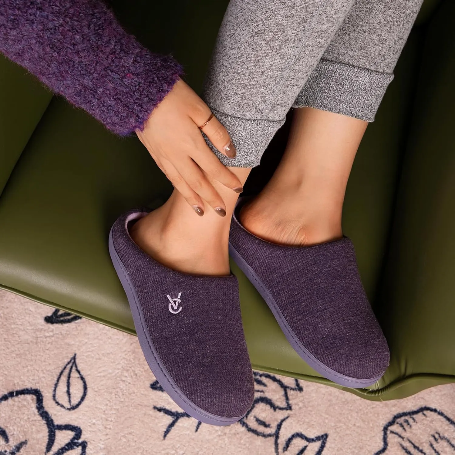 VeraCosy Women's Two-Tone Slippers Soft Comfy Knit Memory Foam Non-slip Indoor House Shoes