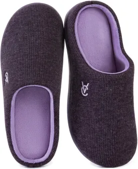 VeraCosy Women's Two-Tone Slippers Soft Comfy Knit Memory Foam Non-slip Indoor House Shoes