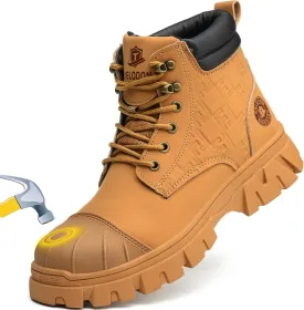 Waterproof Steel Toe Boots For Men 6 Inch Leather Steel Toe Shoes Non Slip Resistant Safety Work Boots Indestructible Lightweight Construction Boot With Composite Toe